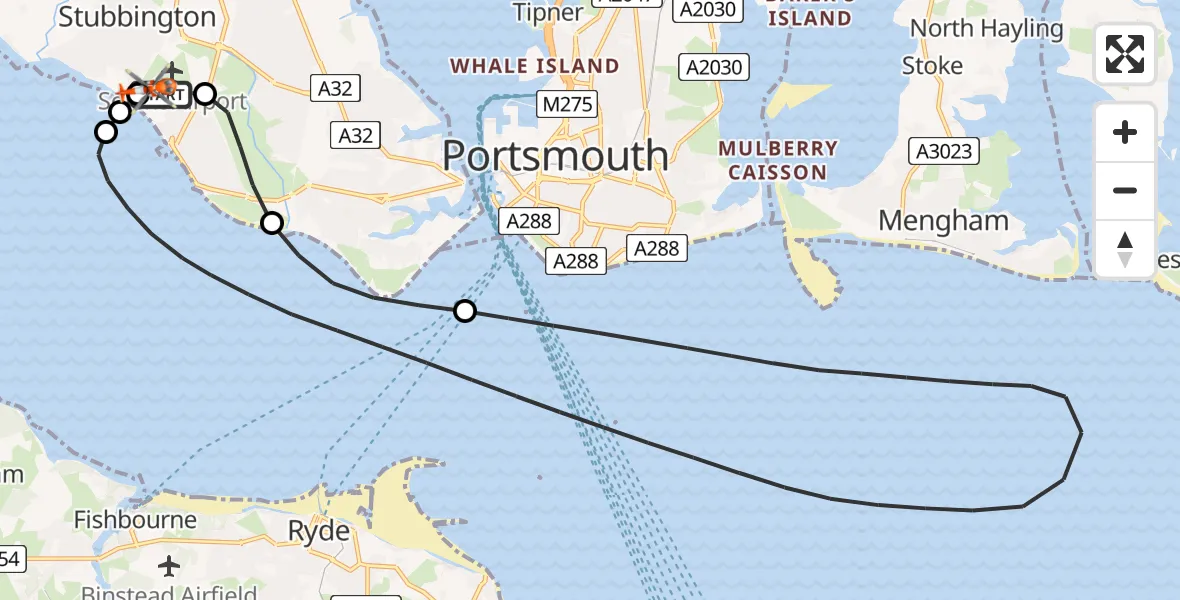Flight route Coastguard Helicopter Solent Airport - Solent Airport, 14 July 2026, 01:25