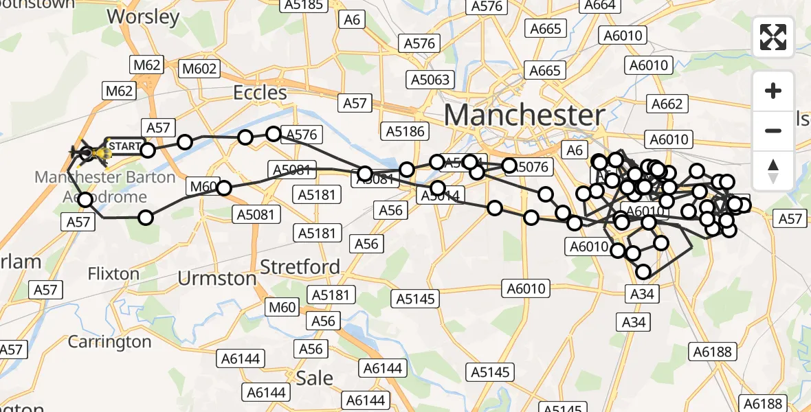 Flight route Police Helicopter Manchester Barton Aerodrome - Manchester Barton Aerodrome, 14 July 2026, 02:53