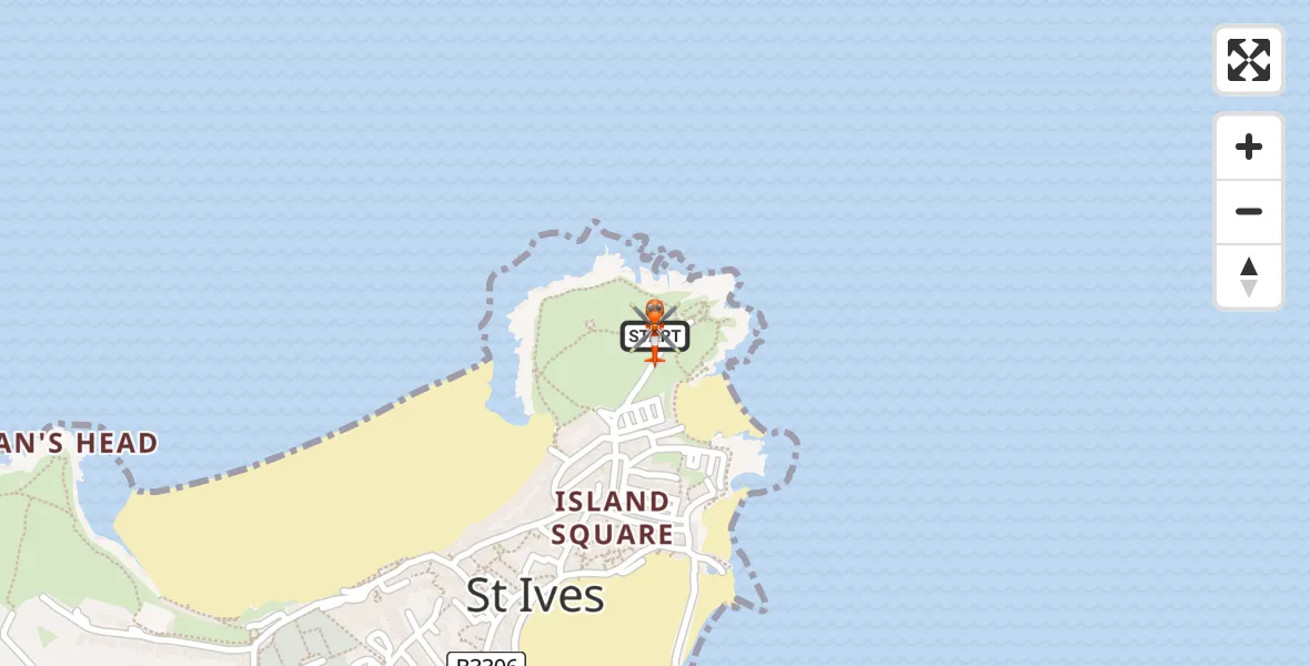 Flight route Coastguard Helicopter St. Ives - St. Ives, 14 July 2026, 07:00