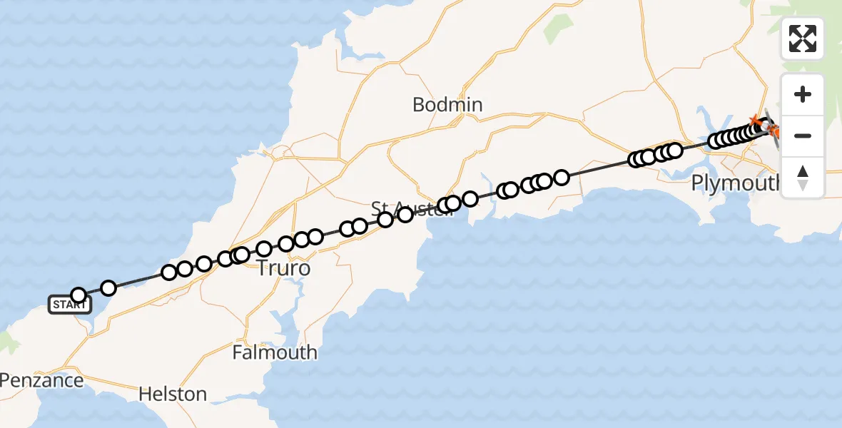 Flight route Coastguard Helicopter St. Ives - Bickleigh, 14 July 2026, 07:19