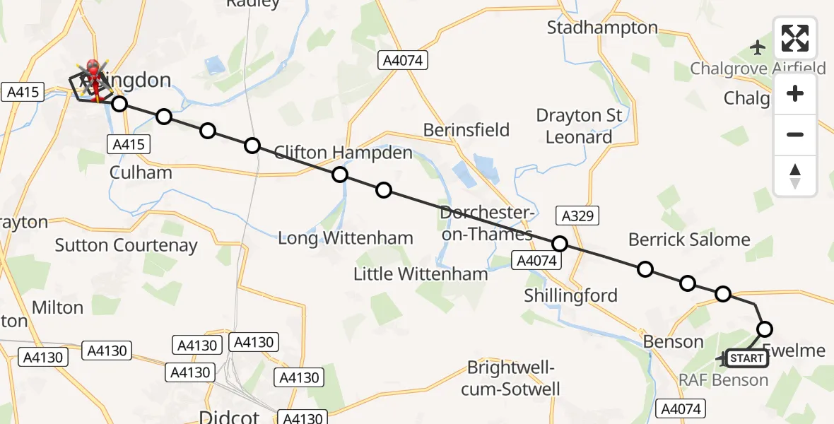 Flight route Air Ambulance Helicopter RAF Benson - Abingdon, 14 July 2026, 07:34