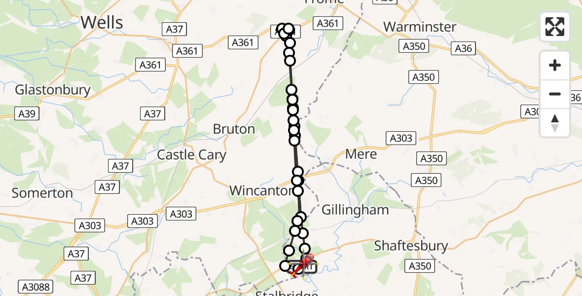 Flight route Air Ambulance Helicopter Henstridge Airfield - Henstridge Airfield, 14 July 2026, 08:54