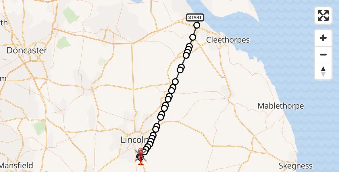 Flight route Air Ambulance Helicopter Immingham - North Kesteven, 14 July 2026, 09:07