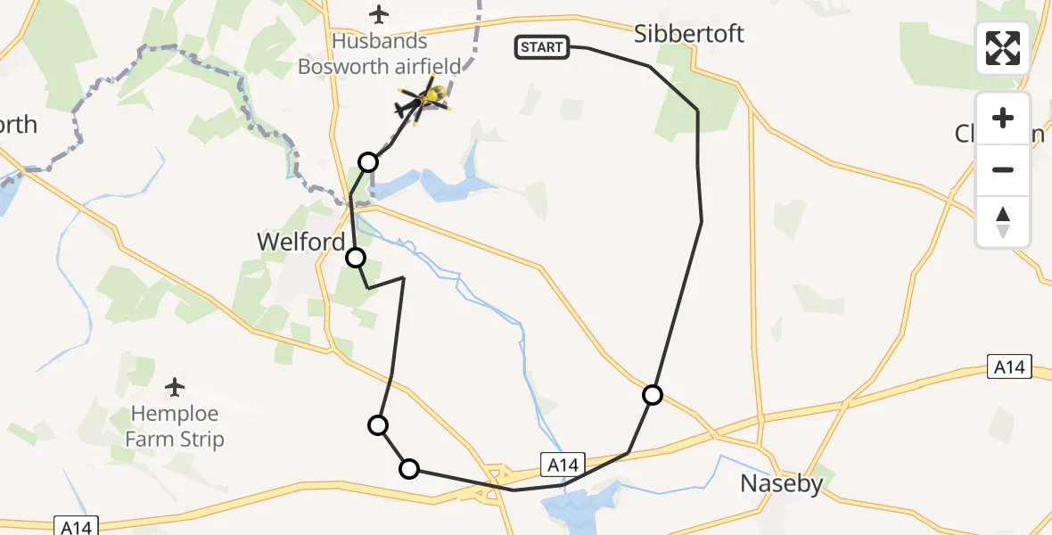 Flight route Police Helicopter Sibbertoft - Harborough, 14 July 2026, 09:43