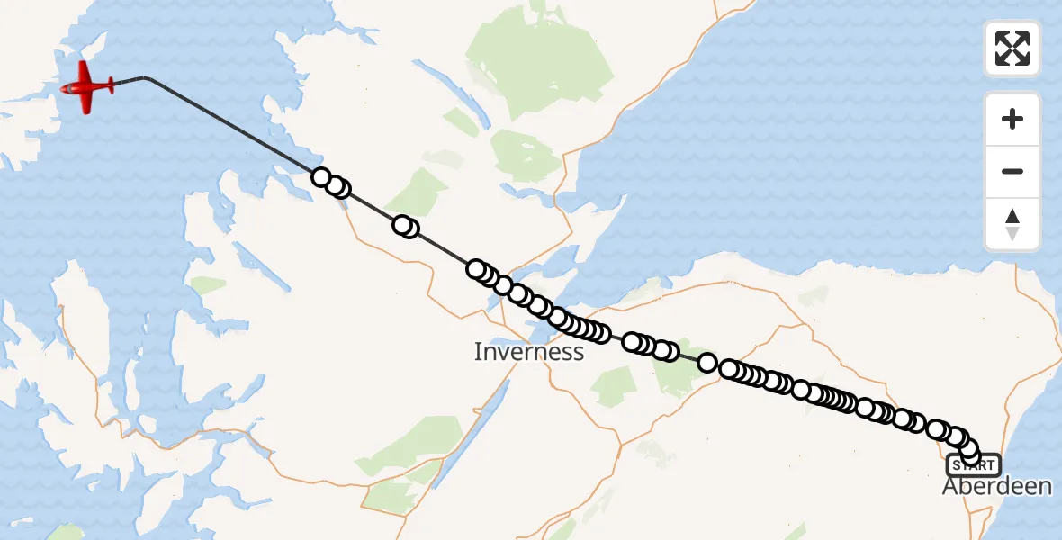 Flight route Air Ambulance Aircraft Aberdeen International Airport - Inner Seas, 14 July 2026, 10:14