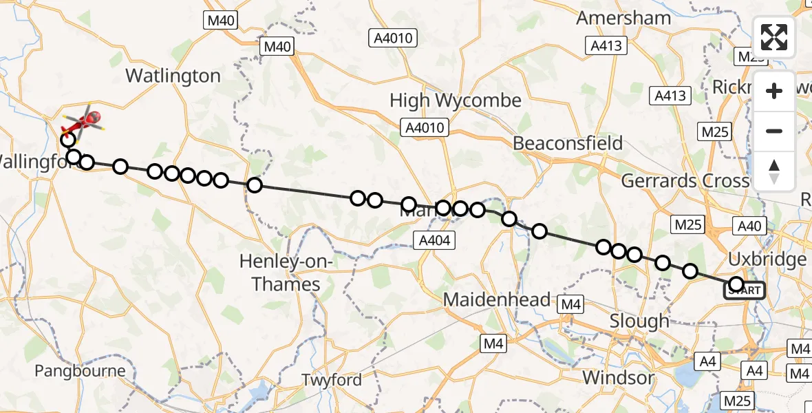 Flight route Air Ambulance Helicopter Iver - RAF Benson, 14 July 2026, 10:27
