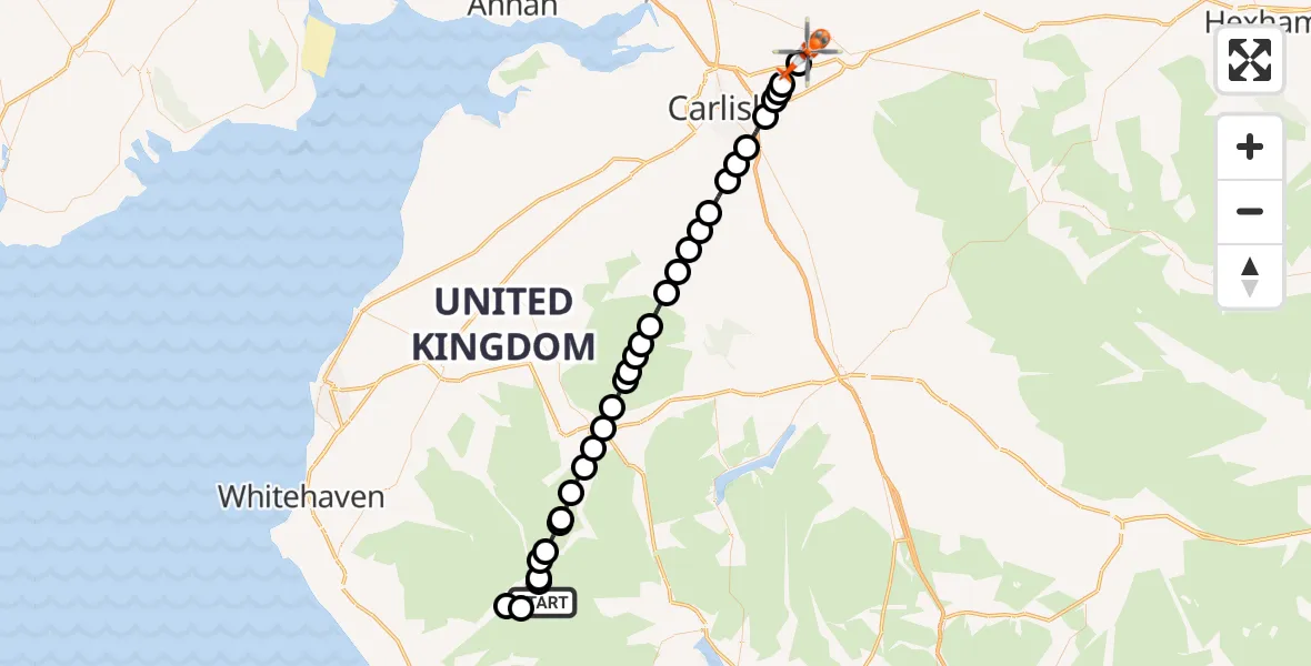 Flight route Coastguard Helicopter Wasdale - Carlisle Lake District Airport, 14 July 2026, 10:35