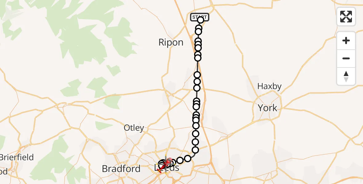Flight route Air Ambulance Helicopter RAF Topcliffe - Woodhouse, 14 July 2026, 10:37