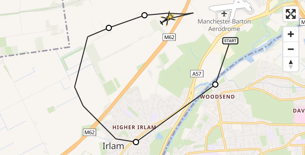 Flight route Police Helicopter Manchester Barton Aerodrome - Irlam, 14 July 2026, 10:59