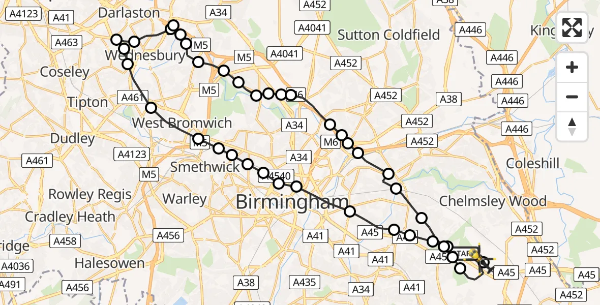 Flight route Police Helicopter Birmingham Airport - Birmingham Airport, 14 July 2026, 11:03