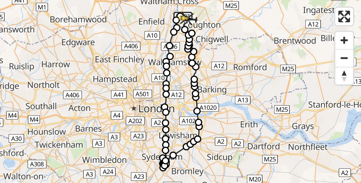 Flight route Police Helicopter Epping Forest - Sewardstonebury, 14 July 2026, 11:24