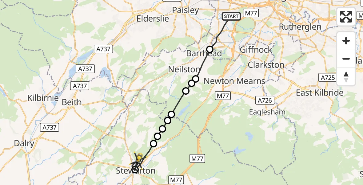 Flight route Police Helicopter Glasgow - Stewarton, 14 July 2026, 11:41