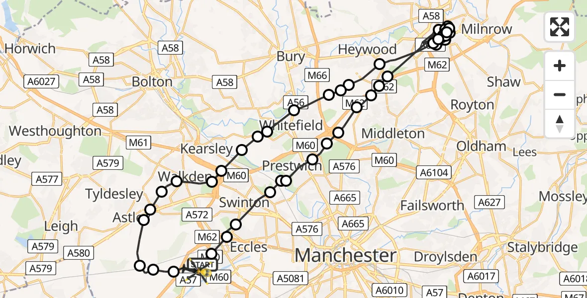 Flight route Police Helicopter Manchester Barton Aerodrome - Manchester Barton Aerodrome, 14 July 2026, 11:45