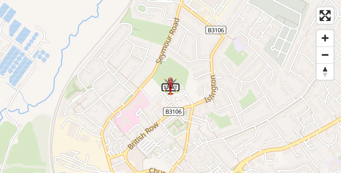 Flight route Air Ambulance Helicopter Trowbridge - Trowbridge, 14 July 2026, 11:48
