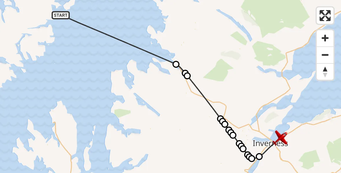 Flight route Air Ambulance Aircraft Inner Seas - Inverness, 14 July 2026, 11:50