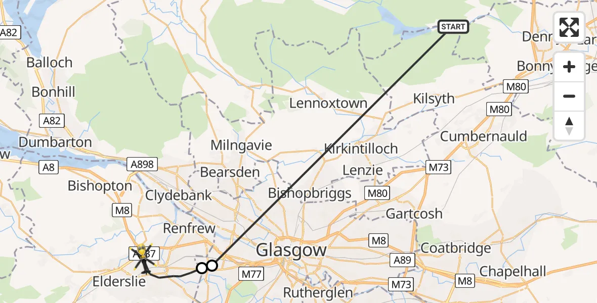 Flight route Police Helicopter Stirling - Linwood, 14 July 2026, 12:04