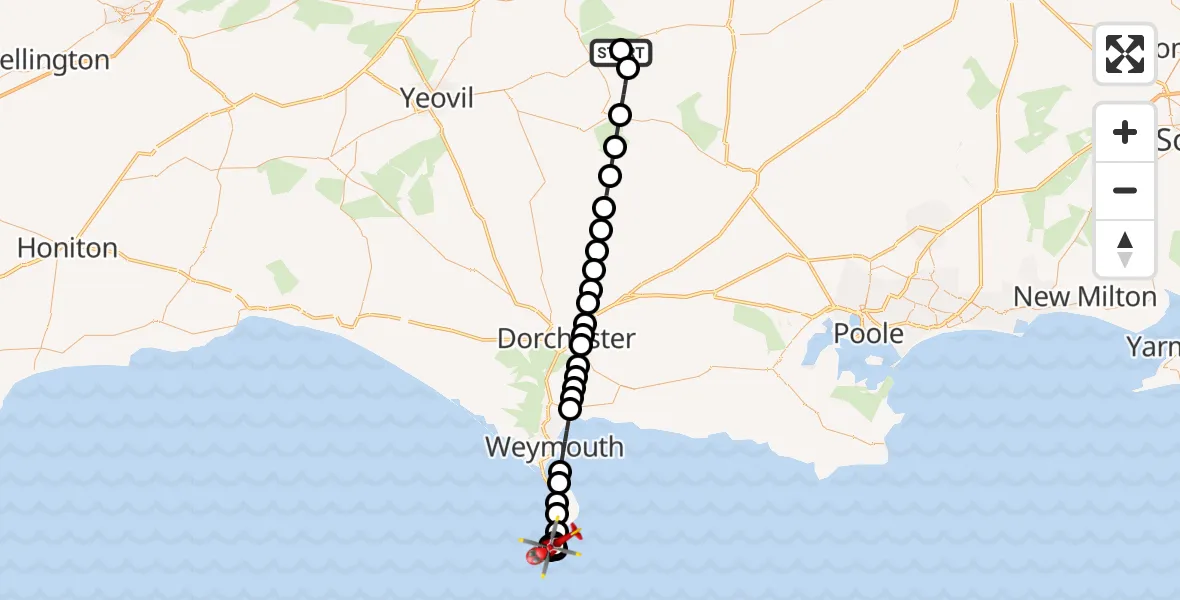 Flight route Air Ambulance Helicopter Henstridge Airfield - Southwell, 14 July 2026, 12:24