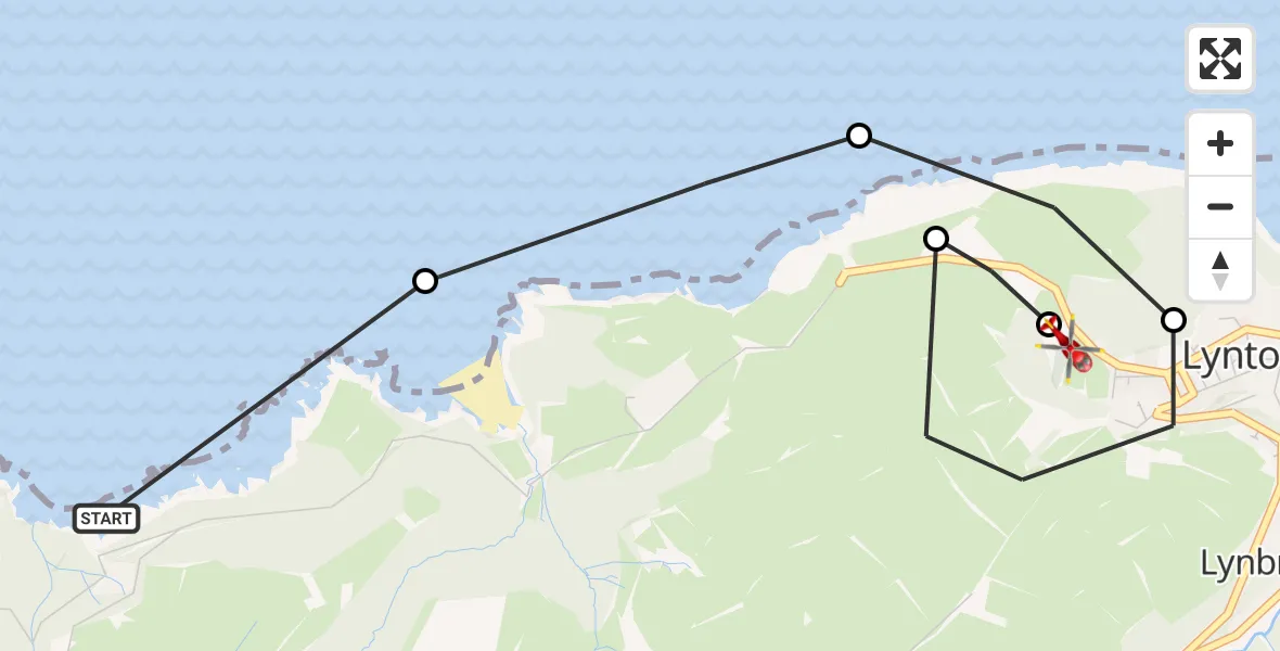 Flight route Air Ambulance Helicopter Martinhoe - Lynton, 14 July 2026, 12:48