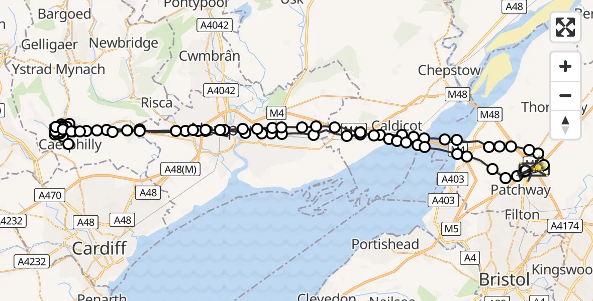 Flight route Police Helicopter Almondsbury Helicopter Base - Almondsbury Helicopter Base, 14 July 2026, 12:51
