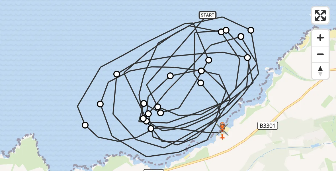 Flight route Coastguard Helicopter Bristol Channel - Camborne, 14 July 2026, 13:30