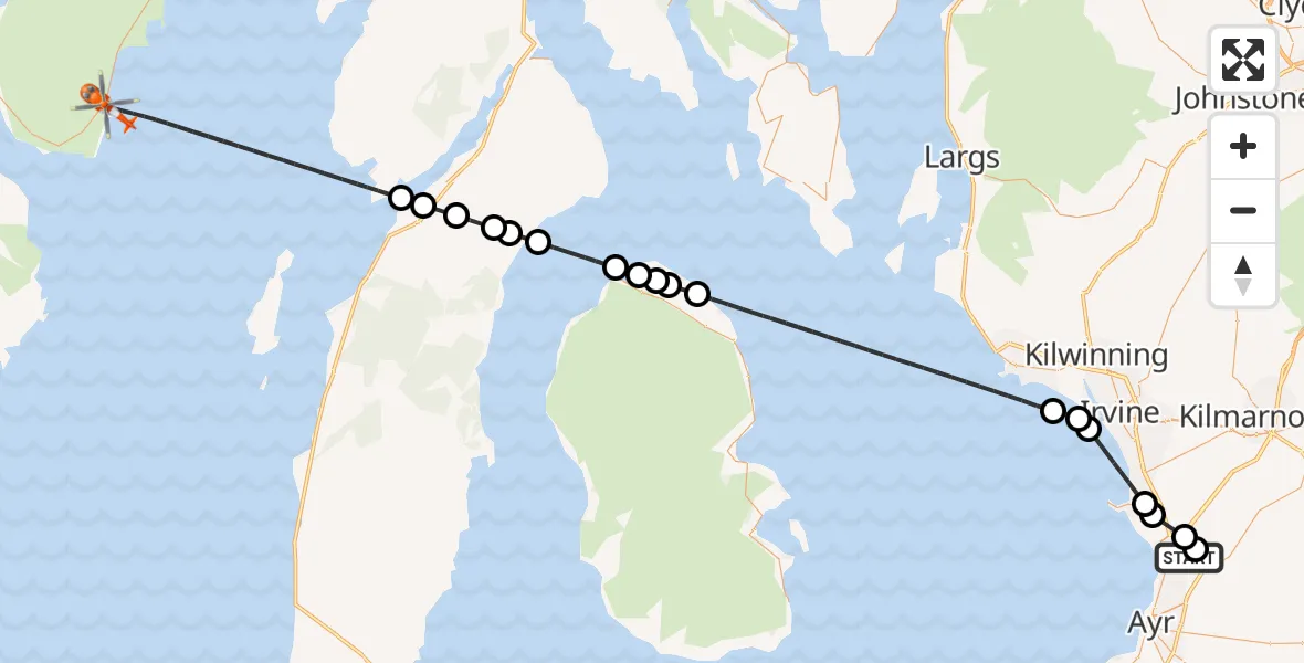 Flight route Coastguard Helicopter Glasgow Prestwick Airport - Inner Seas, 14 July 2026, 13:34