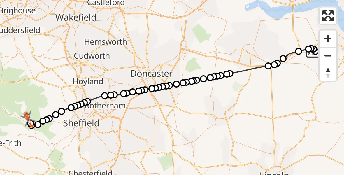 Flight route Coastguard Helicopter Humberside Airport - High Peak, 14 July 2026, 13:35