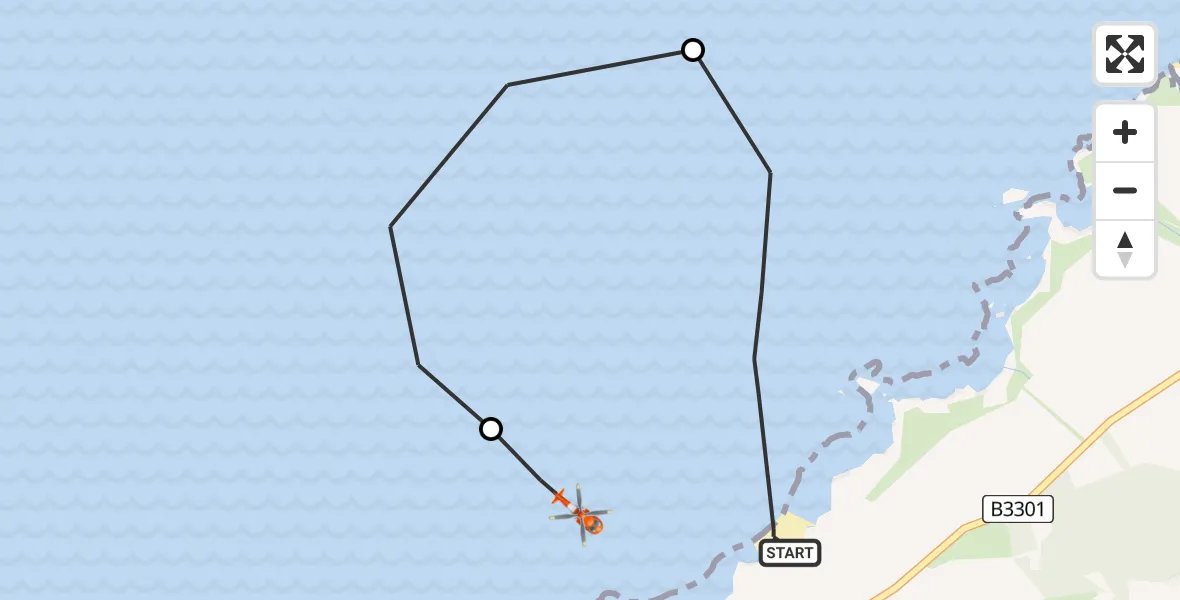 Flight route Coastguard Helicopter Camborne - Camborne, 14 July 2026, 14:01