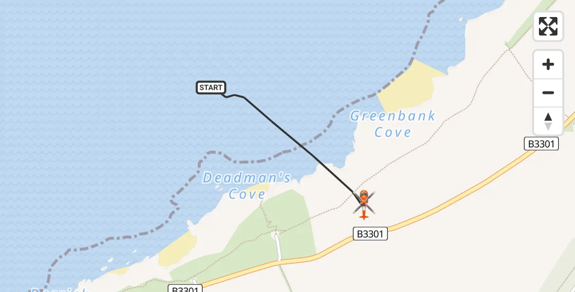 Flight route Coastguard Helicopter Camborne - Camborne, 14 July 2026, 14:06