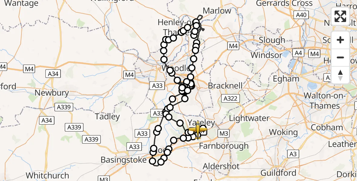Flight route Police Aircraft Blackbushe Airport - Blackbushe Airport, 14 July 2026, 14:16