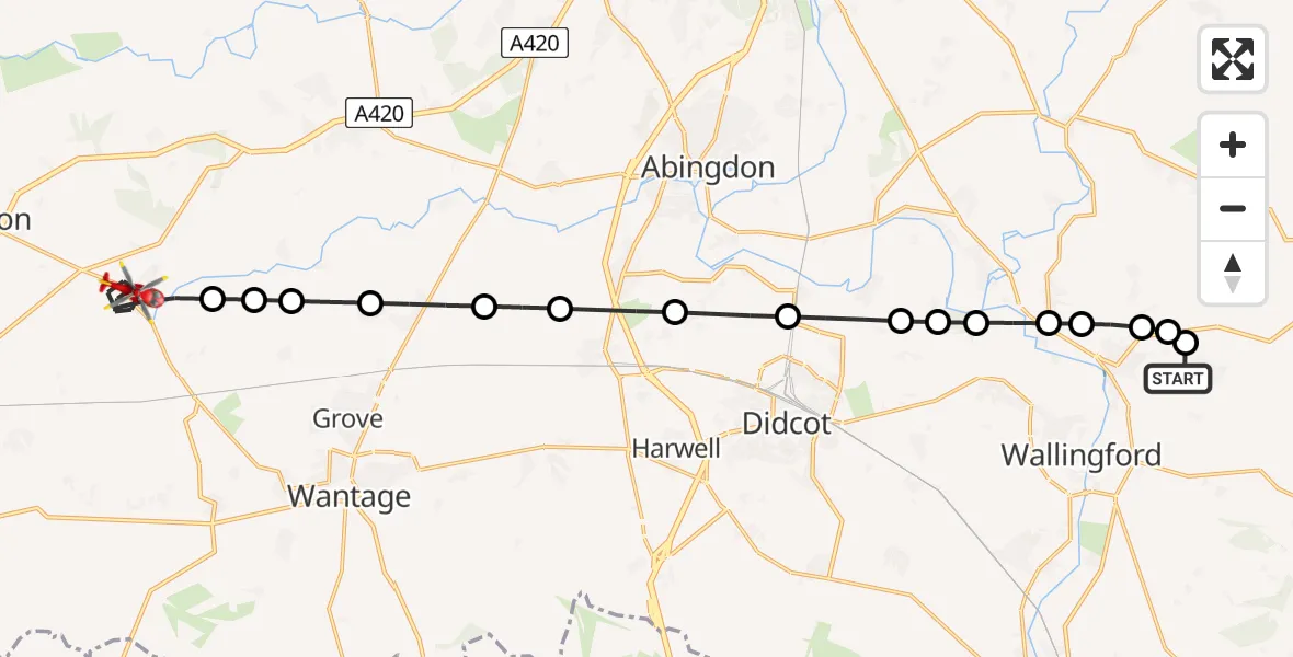 Flight route Air Ambulance Helicopter RAF Benson - Stanford in the Vale, 14 July 2026, 14:19