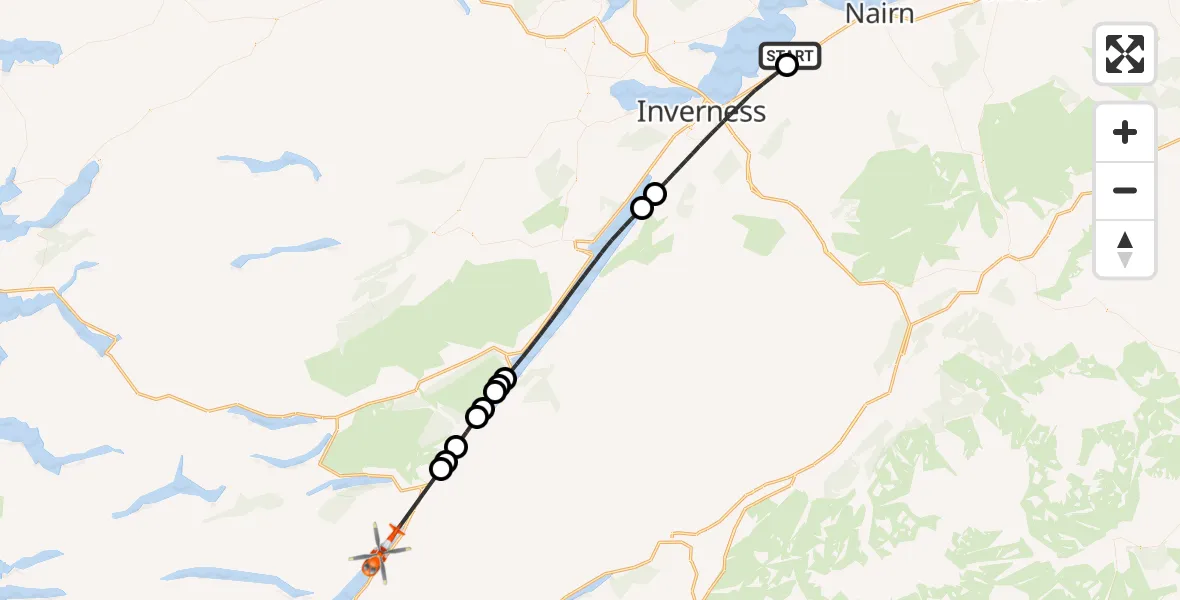 Flight route Coastguard Helicopter Inverness Airport - Loch Lochy, 14 July 2026, 14:45