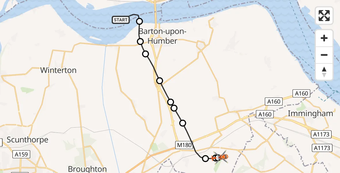 Flight route Coastguard Helicopter North Ferriby - Humberside Airport, 14 July 2026, 14:50
