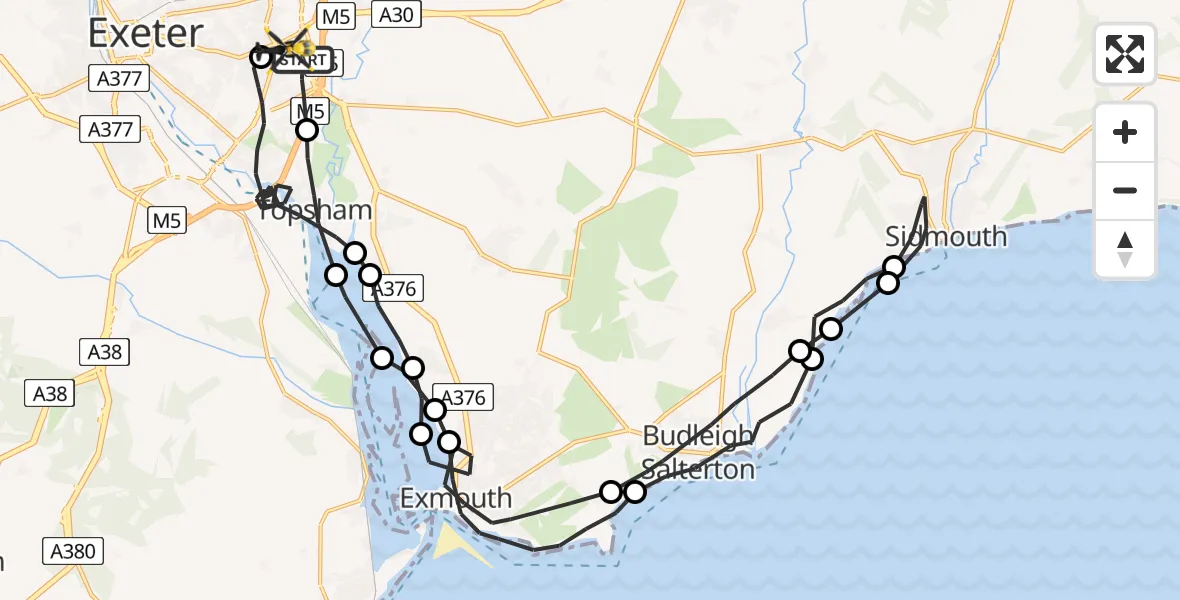Flight route Police Helicopter Exeter - Exeter, 14 July 2026, 14:57
