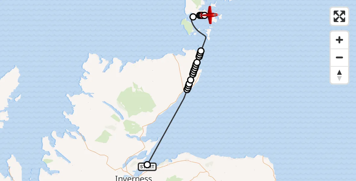 Flight route Air Ambulance Aircraft Whiteness - Kirkwall, 14 July 2026, 15:07