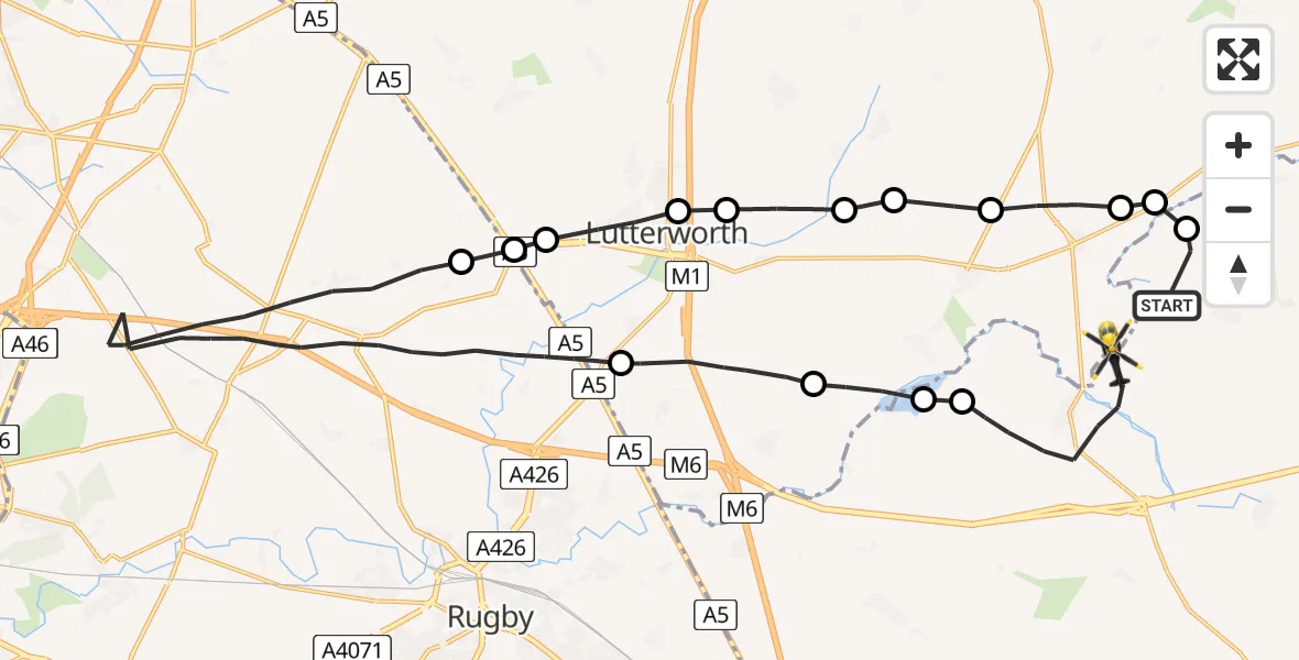 Flight route Police Helicopter Sibbertoft - Harborough, 14 July 2026, 15:16