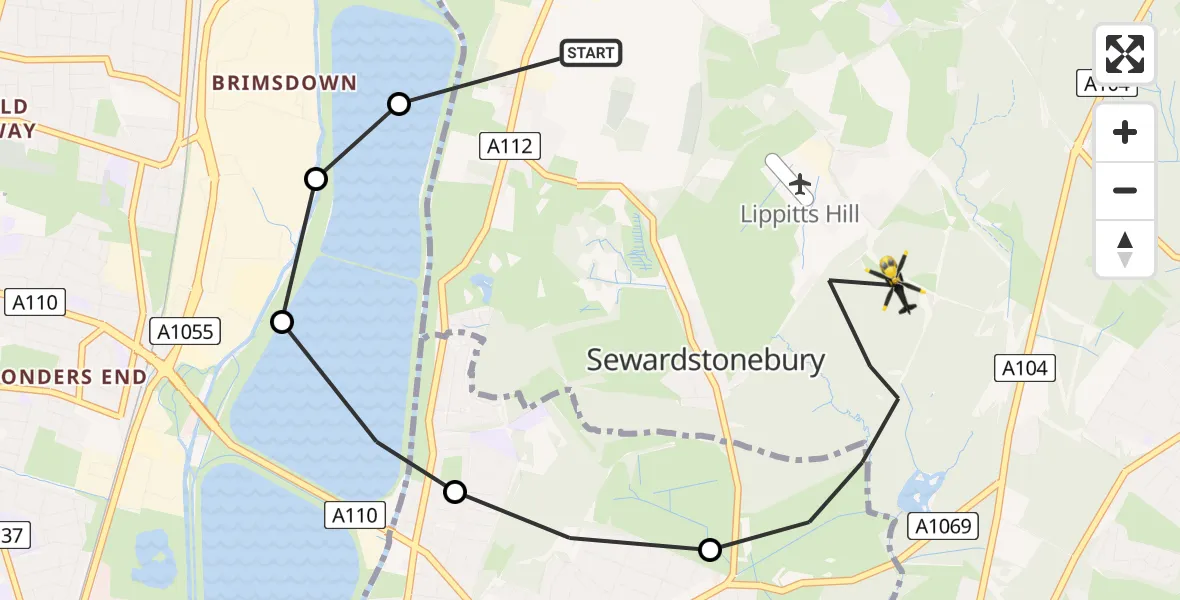 Flight route Police Helicopter Epping Forest - Sewardstonebury, 14 July 2026, 15:20