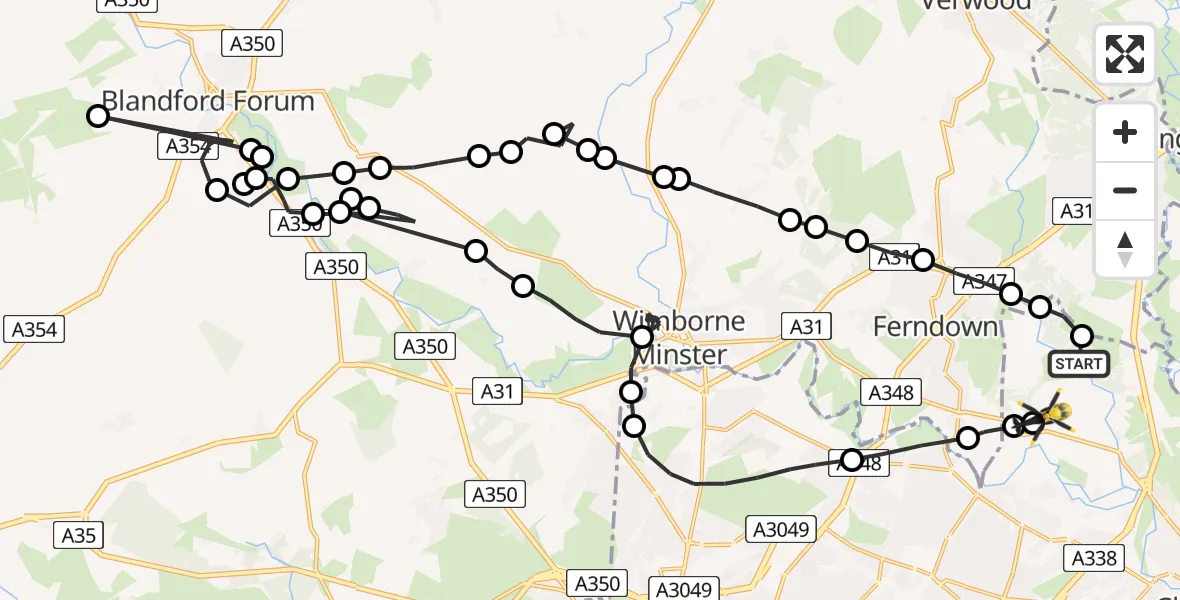 Flight route Police Helicopter Hurn - Bournemouth Airport, 14 July 2026, 15:27