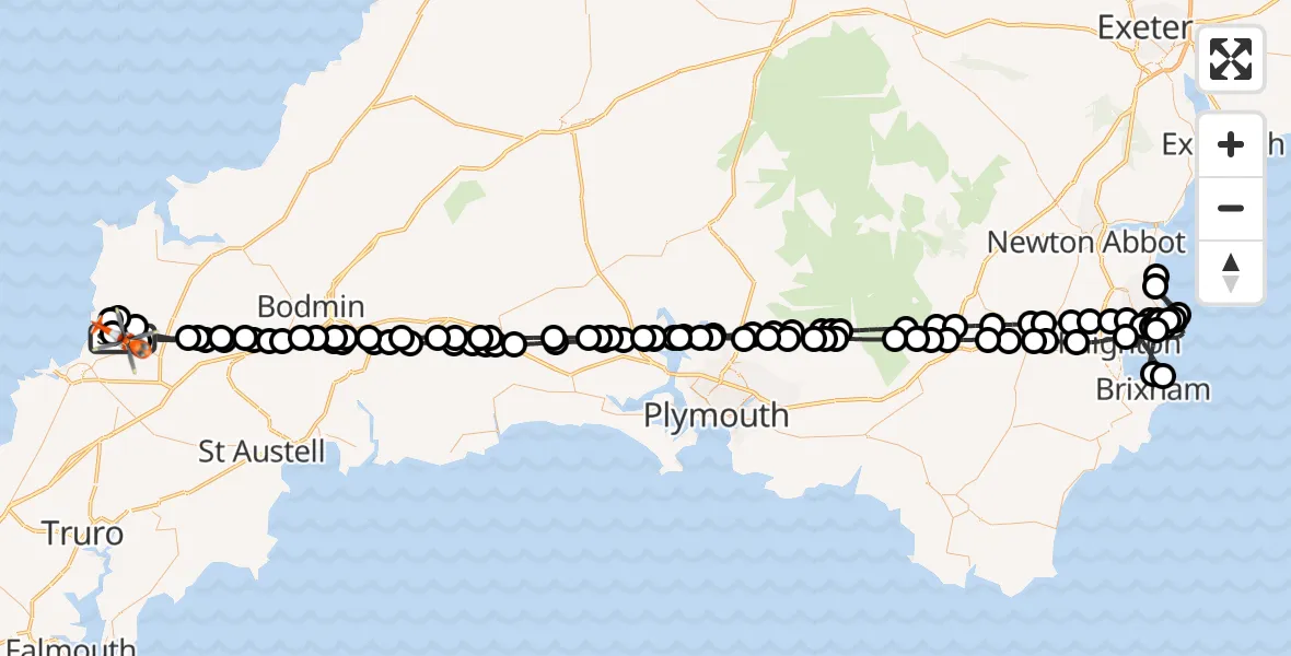 Flight route Coastguard Helicopter Cornwall Airport Newquay - Cornwall Airport Newquay, 14 July 2026, 15:36