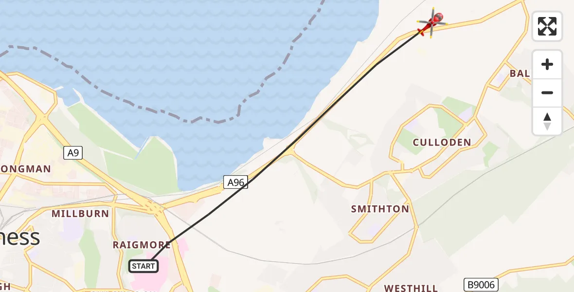 Flight route Air Ambulance Helicopter Inverness - Inverness, 14 July 2026, 15:38