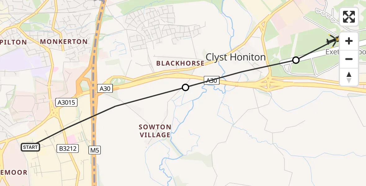 Flight route Police Helicopter Exeter - Exeter International Airport, 14 July 2026, 15:43