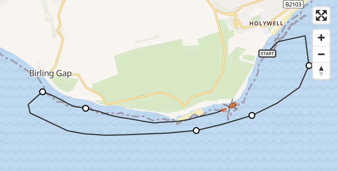 Flight route Coastguard Helicopter Eastbourne - Eastbourne, 14 July 2026, 15:42