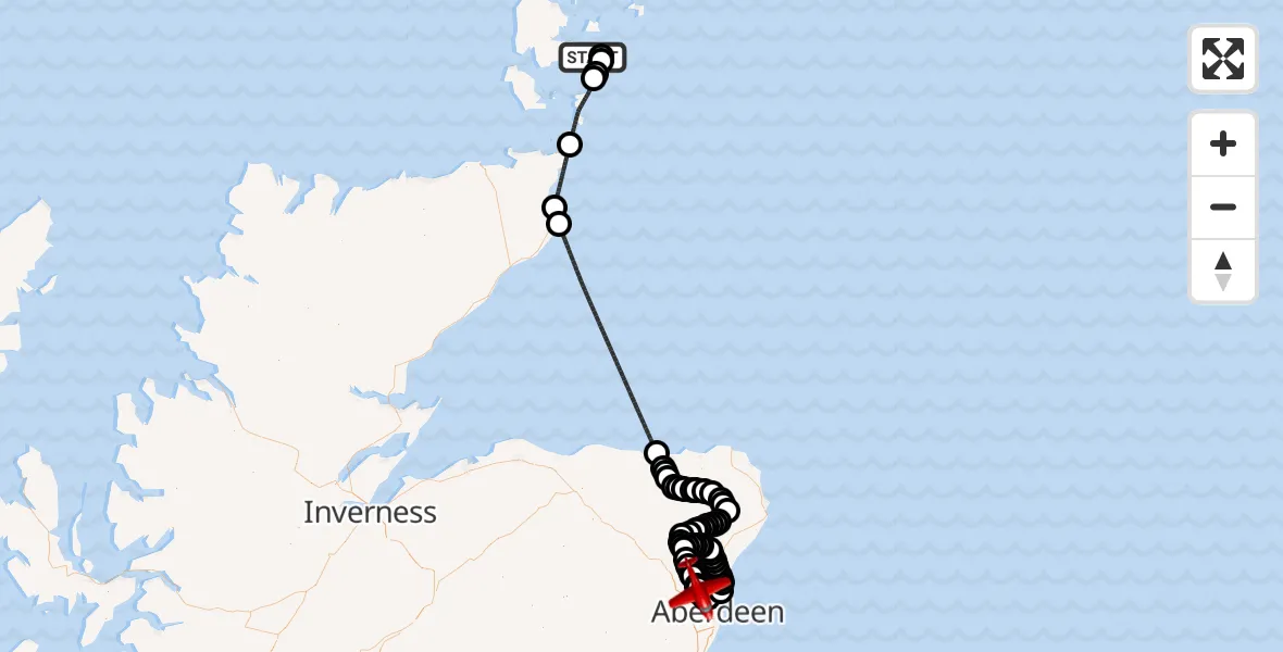 Flight route Air Ambulance Aircraft Tankerness - Dyce and Stoneywood, 14 July 2026, 16:07
