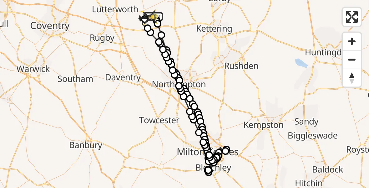 Flight route Police Helicopter Sibbertoft - Harborough, 14 July 2026, 17:00