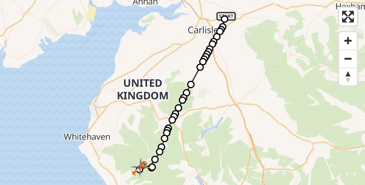 Flight route Coastguard Helicopter Carlisle Lake District Airport - Wast Water, 14 July 2026, 17:11