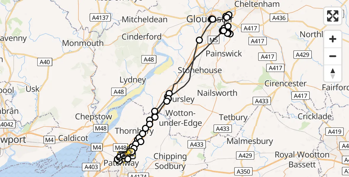 Flight route Police Helicopter Woodlands - Almondsbury Helicopter Base, 14 July 2026, 17:12
