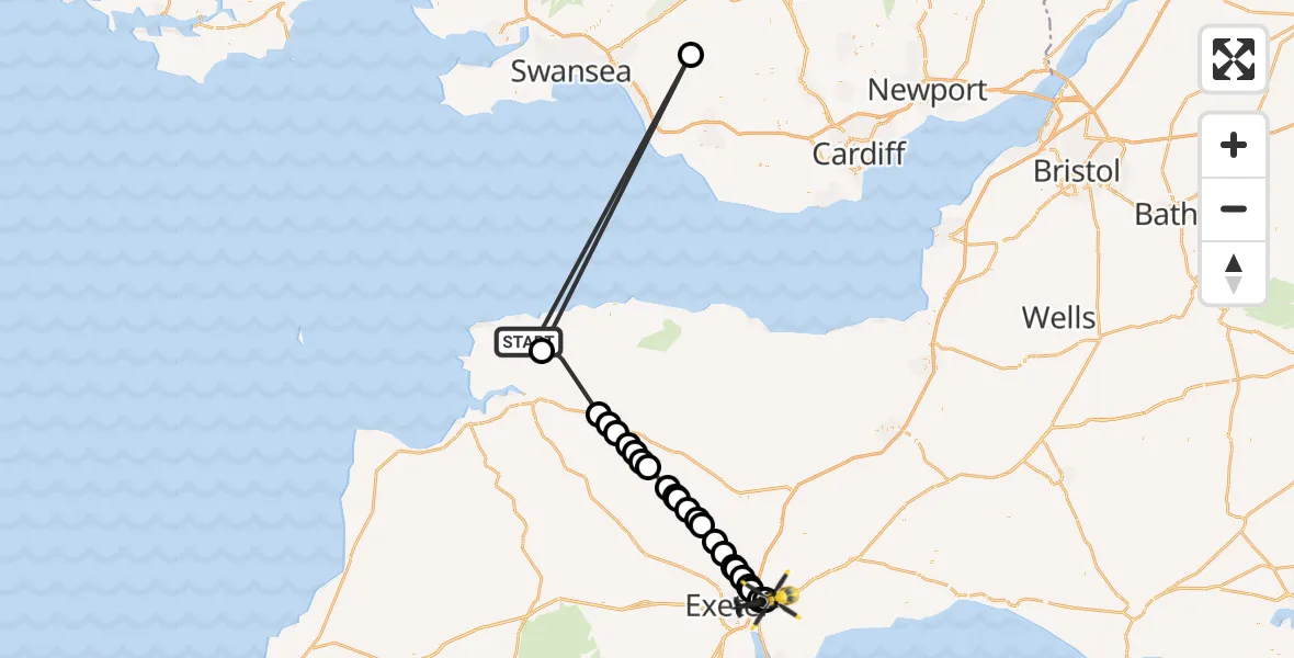 Flight route Police Helicopter North Devon - Exeter International Airport, 14 July 2026, 17:45