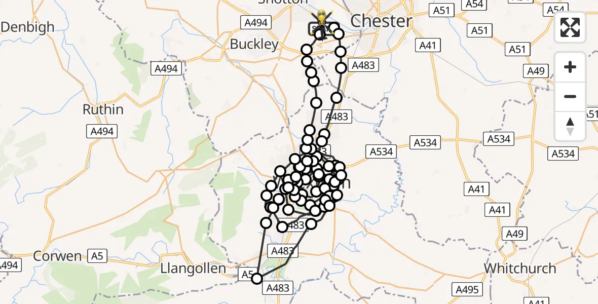 Flight route Police Helicopter Hawarden Airport - Hawarden Airport, 14 July 2026, 17:49