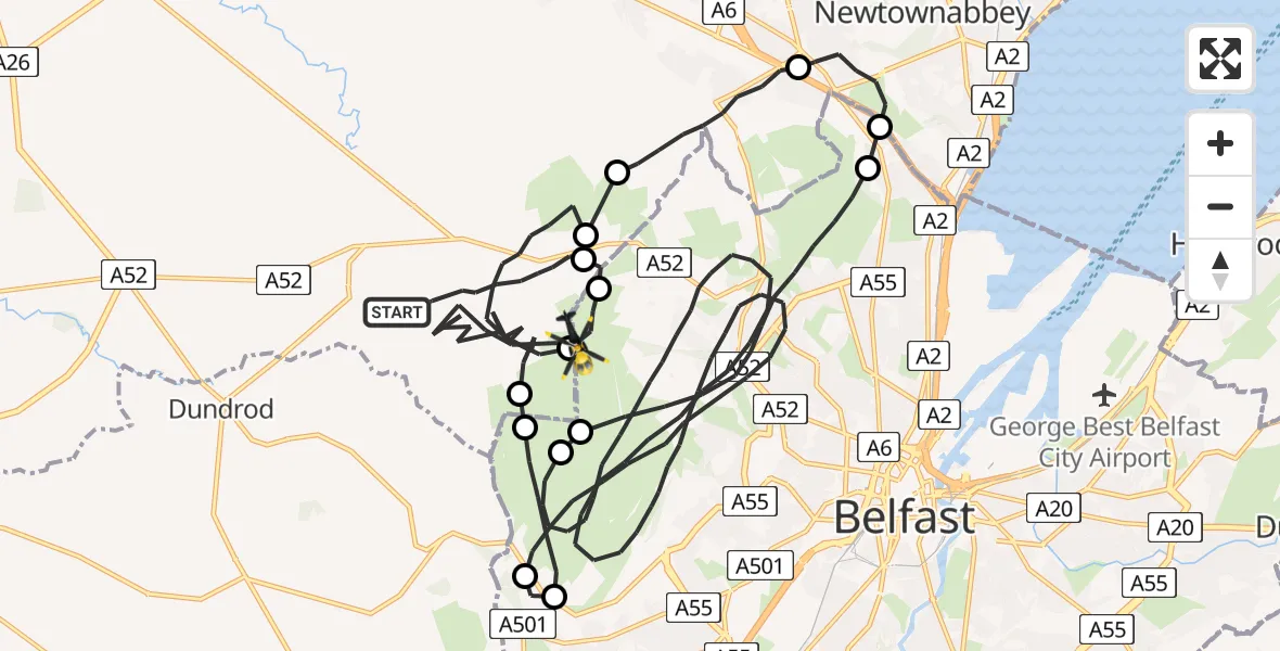 Flight route Police Helicopter Antrim and Newtownabbey District - Antrim and Newtownabbey District, 14 July 2026, 17:52
