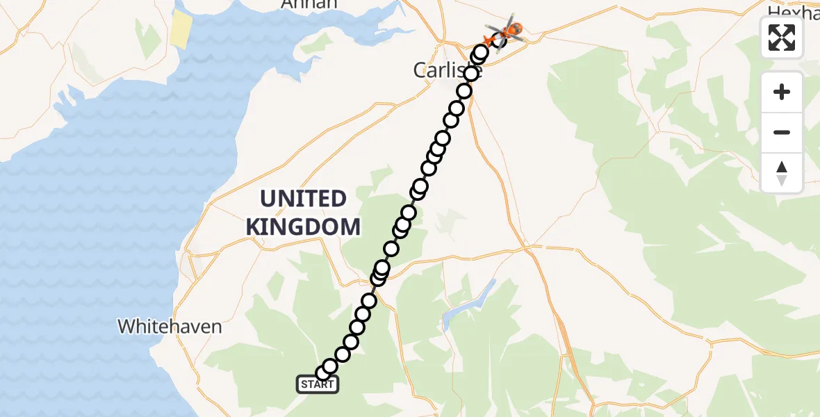 Flight route Coastguard Helicopter Wasdale - Carlisle Lake District Airport, 14 July 2026, 18:10