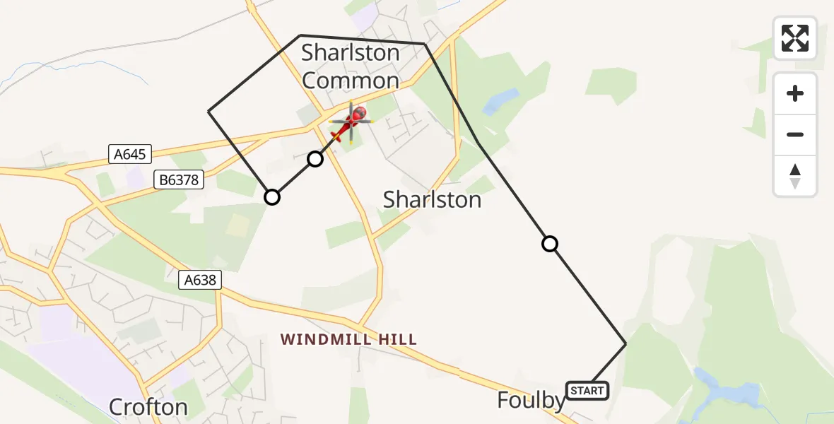 Flight route Air Ambulance Helicopter YAA Nostell Helicopter Port - Sharlston, 14 July 2026, 18:18